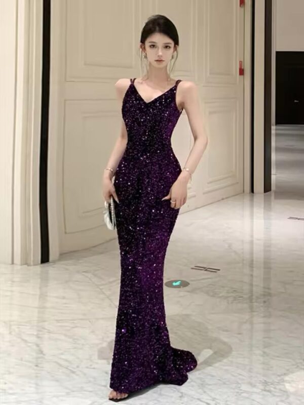 Purple Prom Dress Sequin Mermaid Formal Evening Dress Split