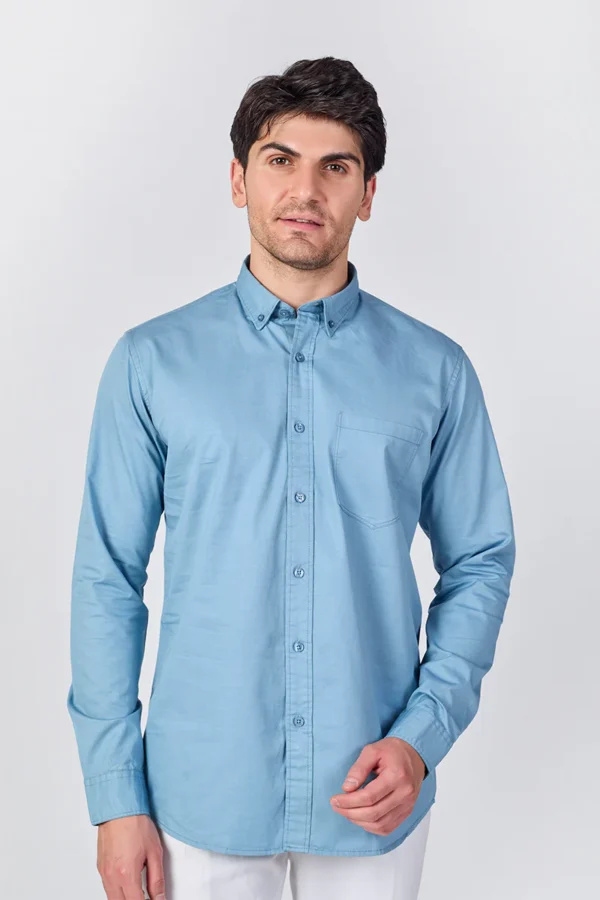 Dusty Blue Giza Slub Slim Fit Shirt