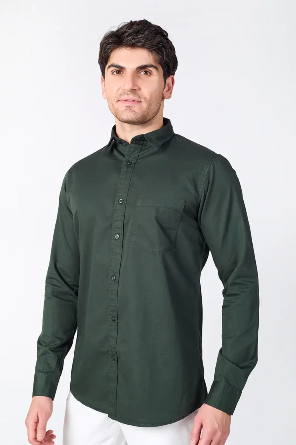 Dobby Cotton Solid Slim Fit Casual Shirt - Dark Olive