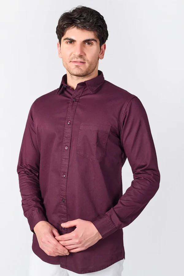 Dobby Cotton Solid Slim Fit Casual Shirt - Plum Wine