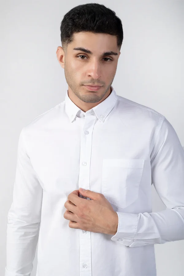 White Giza Slub Slim Fit Casual Shirt