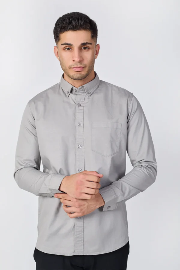 Cool Grey Giza Slub Slim Fit Casual Shirt