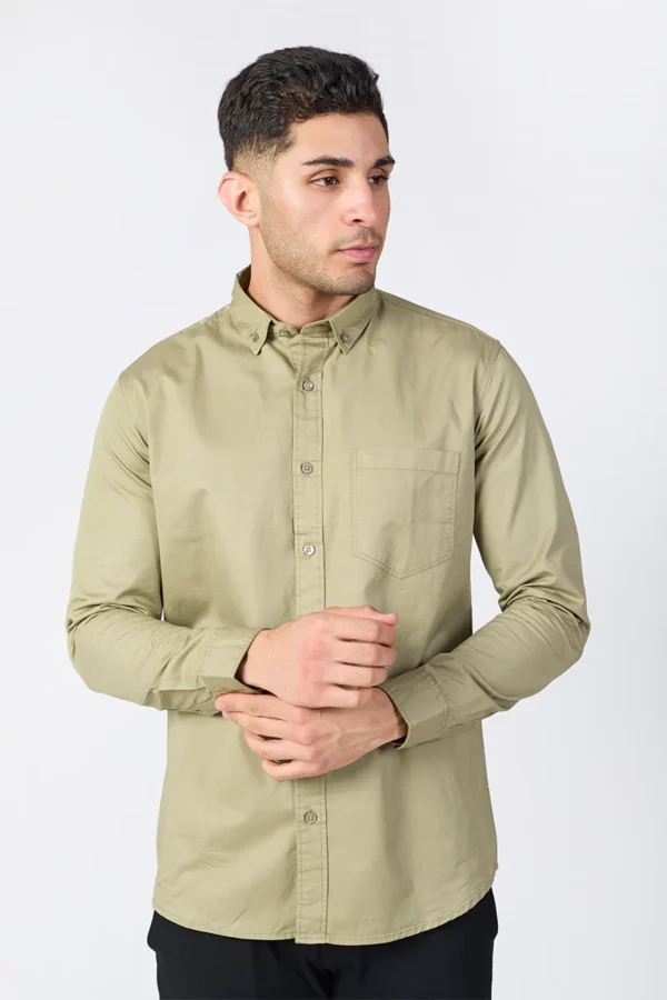 Dusty Olive Giza Slub Slim Fit Casual Shirt