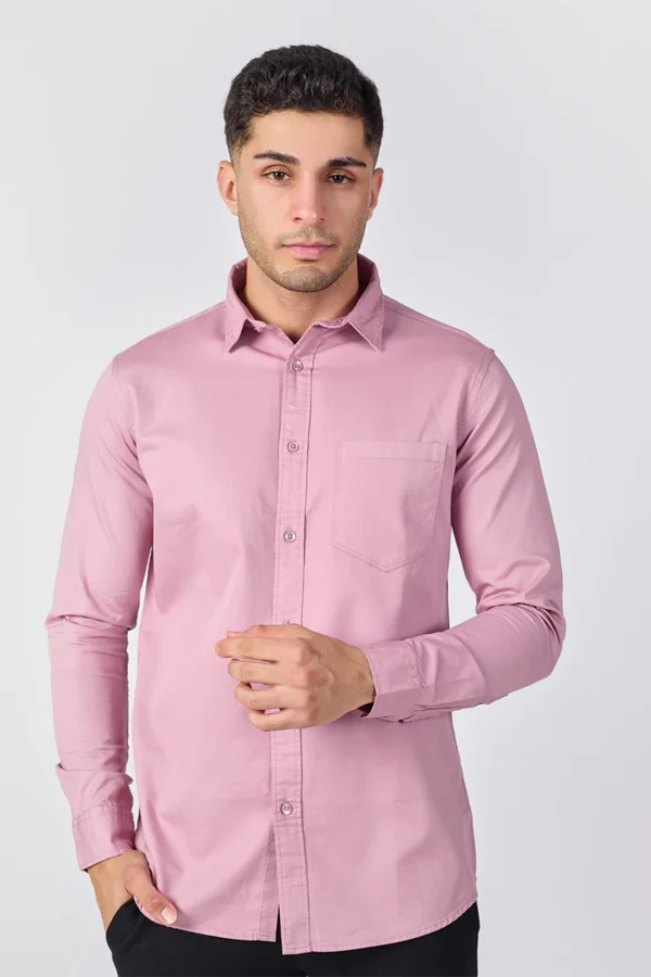 Dobby Cotton Solid Slim Fit Casual Shirt - Dusty Pink