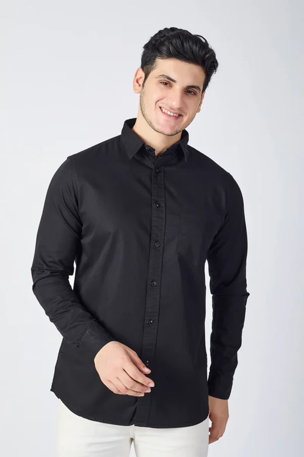 Dobby Cotton Solid Slim Fit Casual Shirt - Black