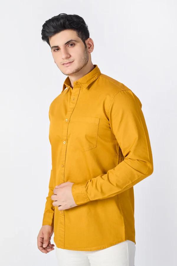 Dobby Cotton Solid Slim Fit Casual Shirt - Mustard Yellow