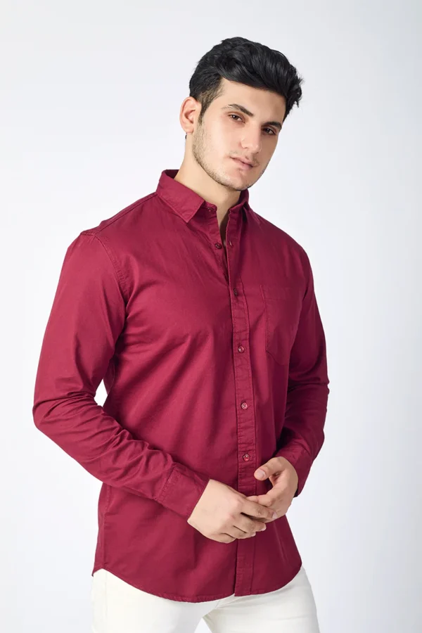 Dobby Cotton Solid Slim Fit Casual Shirt - Maroon