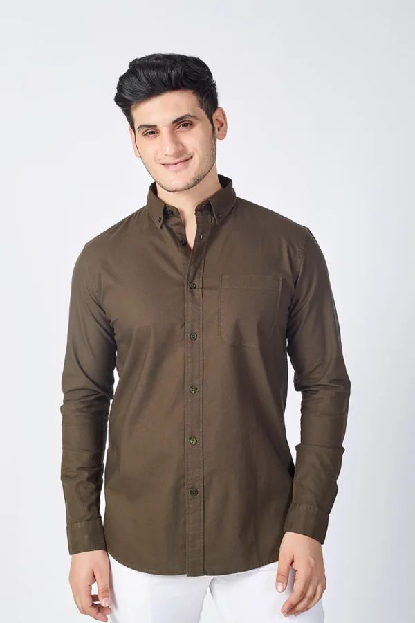 Core Lab Oxford Slim Fit Casual Shirt - Olive Brown